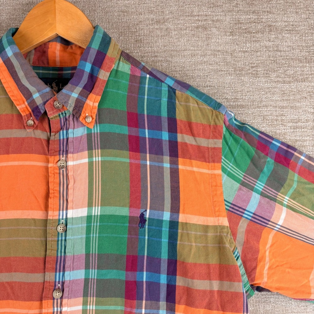 Ralph Lauren Men Classic Fit Orange Plaid Button Down Shirt LG Preppy Ivy League